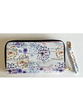 Floral Dandelion Print Zip Cell Phone Wallet Wristlet